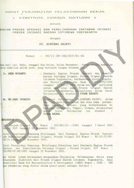 Surat Perjanjian Pelaksanaan Kerja, Nomor : 06/11-SM-IRG/DIY/91/92, Pekerjaan Perbaikan Jaringan ...