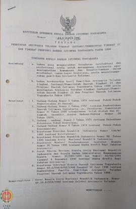 Surat Keputusan Gubernur Kepala Daerah Istimewa Yogyakarta Nomor: 223/KPTS/1996 tentang Penetapan...