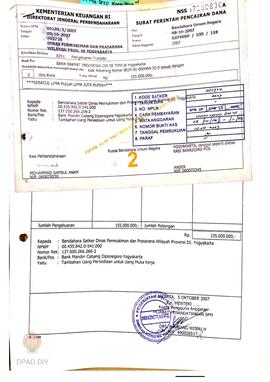 Surat Perintah Pencarian Dana kepada Bendahara Satker Dinas Permukiman dan Prasarana Wilayah Prov...
