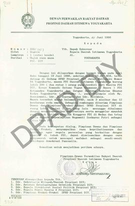 Surat dari Ketua DPRD Propinsi DIY, H. Soedarno Setopradjoko kepada Gubernur Daerah Istimewa Yogy...