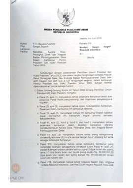 Surat dari Badan Pengawas Pemilihan Umum Republik Indonesia  kepada Menteri Dalam Negeri Republik...