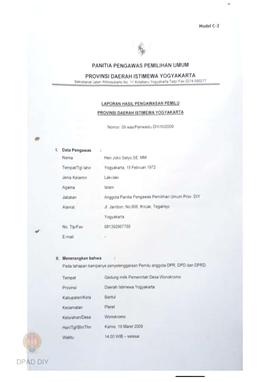 Laporan Hasil Pengawasan Pemilu Provinsi DIY perihal kampanye penyelanggaraan Pemilu Anggota DPR,...