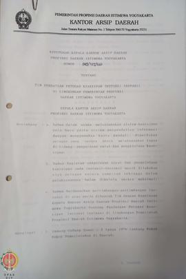 Surat Keputusan Kepala Kantor Arsip Daerah Provinsi Daerah Istimewa Yogyakarta Nomor: 045/127/KAD...