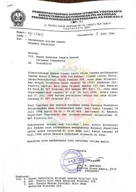 Surat dari Kepala BP-7  Daerah Istimewa Yogyakarta kepada Gubernur Kepala  Daerah Istimewa Yogyak...