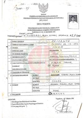 Data peserta penataran calon pengelola Simulasi P-4 di Provinsi Daerah Istimewa Yogyakarta tangga...