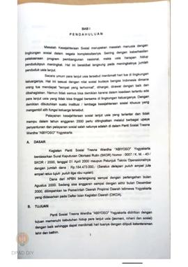 Laporan Kegiatan Tahunan tahun 2000 Panti Sosial  tresna werdha “Abiyoso”  Yogyakarta