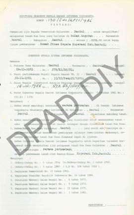 Surat Keputusan Gubernur DIY No. 130/Id2/KPTS/1986 tentang pemberian ijin kepada Pemerintah Kalur...