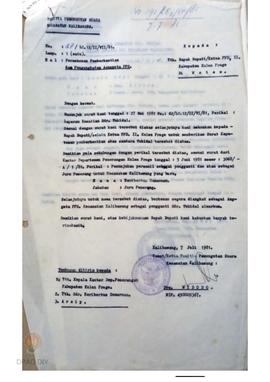 Surat dari Panitia Pemungutan Suara Kec. Kalibawang kepada Bupati/ Ketua PPD II Kab. Kulon Progo ...