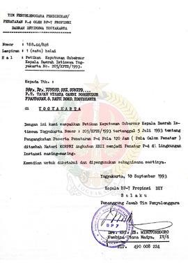 Bendel Petikan Keputusan Gubernur Kepala Daerah Istimewa Yogyakarta Nomor : 205/KPTS/1993 tentang...