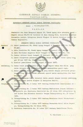 Surat Keputusan Gubernur Kepala DIY No. 14/KPTS/HGB/1988 tentang pemberian Hak Guna Bangunan kepa...