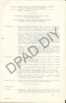 Keputusan Kepala  Kantor Wilayah Badan Pertanahan Nasional Propinsi DIY Nomor 05/PPP/DIY/1991 tan...