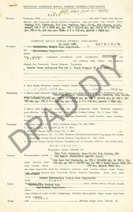 Surat Keputusan Kepala Daerah Istimewa Yogyakarta Nomor 807/hak/KPTS/1982 tanggal 16 Juli 1982 te...