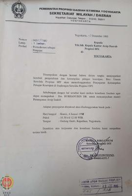 Surat dari Kepala Biro Umum Sekretariat Wilayah Daerah Provinsi Daerah Istimewa Yogyakarta kepada...