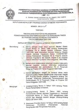 Keputusa Kepala BP-7 Provinsi Daerah Istimewa Yogyakarta Nomor: 893.3/1658 tentang Tim Evaluasi E...