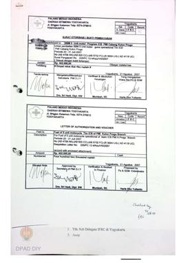 Surat otorisasi pembelian BBM guna operasioanal tim 1CB PMI Kulonprogo periode 20 s.d. 31 Juli 2007