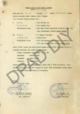 Berita acara serah terima  dokumen No. 606/ 509 tgl 27 September 1998 dari Pjs Kepala  Biro Bina ...
