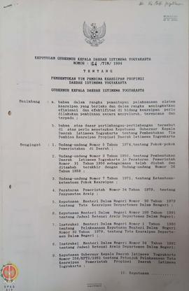 Surat Keputusan Kepala Daerah Istimewa Yogyakarta Nomor: 124/TIM/1994 tentang Pembentukan Tim Pem...