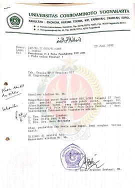 Surat dari Universitas Cokroaminoto Yogyakarta kepada Kepala BP-7 Provinsi Daerah Istimewa Yogyak...