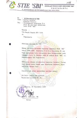 Surat dari Ketua Sekolah Tinggi Ilmu Ekonomi Solusi Bisnis Indonesia (SBI) kepada Kepala BP-7 Dae...