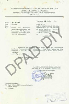 Surat dari Kasubdit Binkesbars, Drs. Harnowati kepada Direktorat Jenderal Sosial Politik Departem...
