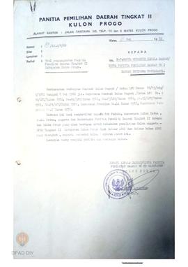 Surat dari Bupati /Ketua PPD TK. II Kab.Kulon Progo  No. 89/LC 2/V/1982 tanggal 11 Mei 1982 kepad...