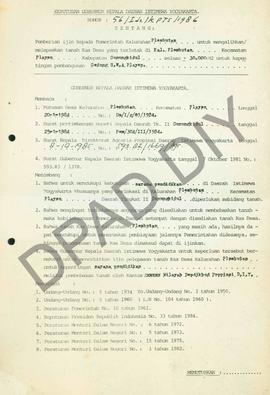 Surat Keputusan Gubernur DIY No. 56/Id2/KPTS/1986 tentang pemberian ijin kepada Pemerintah Kalura...