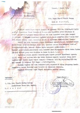 Surat dari Camat Pleret No. ---/Pem/1979 tanggal 1-3-1979 kepada Bupati Kepala Daerah Dati II Ban...