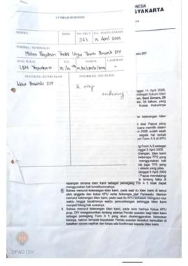 Surat dari LBH mengenai permohonan penjelasan tindak lanjut temuan Panwaslu DIY.