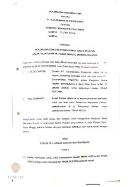 Perjanjian sewa menyewa antara PT Sarana Wisesa Properindo dengan Pemerintah Kabupaten Sleman No....