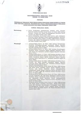 Salinan Peraturan Komisi Pemilihan Umum No : 32 Tahun 2009 tentang Perubahan Terhadap Peraturan K...