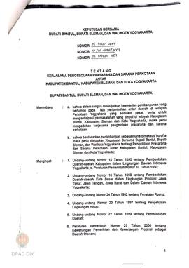 Keputusan Bersama Bupati Bantul, Bupati Sleman dan Walikota Yogyakarta. No. 18 tahun 2001. 10/PK....
