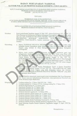 Surat Keputusan Kepala Kantor Wilayah Badan Pertanahan Nasional Provinsi DIY. No : 148/SK / HGB /...