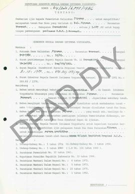 Surat Keputusan Gubernur DIY No. 64/Id2/KPTS/1986 tentang pemberian ijin kepada Pemerintah Kalura...