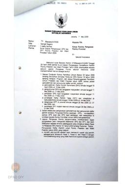 Surat Edaran Pengawasan DPS dan DPT Pemilu   Presiden dan Wakil Presiden Tahun 2009.