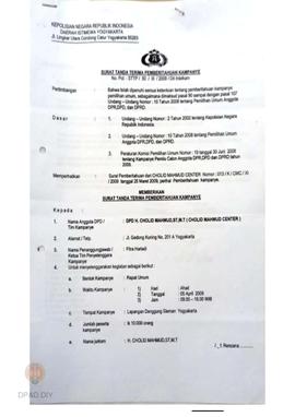 Surat  dari Cholid Mahmud Center calon DPD RI DIY kepada Ketua  Panwaslu DIY perihal pemberitahua...
