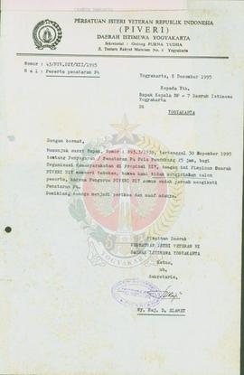 Surat dari Pimpinan Daerah Persatuan Istri Veteran Republik Indonesia (PIVERI) Daerah Istimewa Yo...