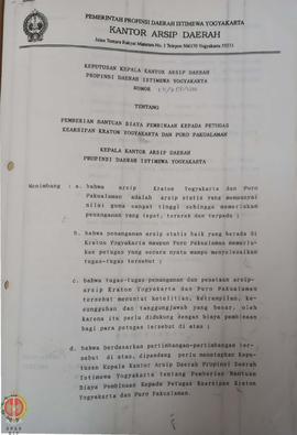 Keputusan Kepala Kantor Arsip Daerah Provinsi Daerah Istimewa Yogyakarta No: 11/KEP/1999 tentang ...