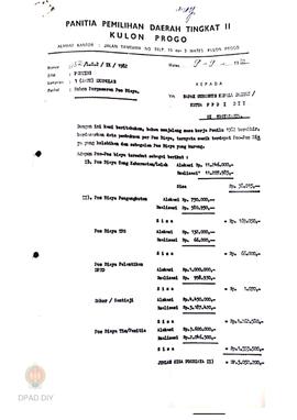 Surat dari Bupati/Ketua PPD II Kabupaten Kulon Progo No.132/LC.2/IX/1982 tanggal 9 September kepa...