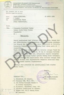 Surat dari Departemen Pendidikan dan Kebudayaan kepada Pengageng Kawedanan Hageng Wahana Sarta Kr...