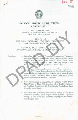 Perda Propinsi Daerah Istimewa Yogyakarta Nomor 13 Tahun 1997 tentang Tata Cara Pencalonan, Pemil...