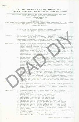 Surat Keputusan Kepala   Kantor Wilayah BPN Provinsiinsi DIY                     No : 068/SK/HM/B...