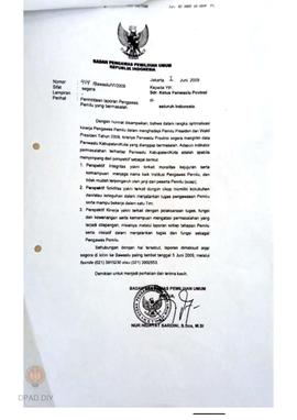 Surat dari Bawaslu RI kepada Ketua Panwaslu Provinsi seluruh Indonesia perihal permintaan laporan...