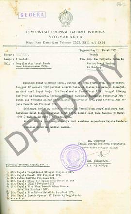 Surat dari Pemda DIY kepada PJKA Pusat Bandung tentang tanggapan Pemda DIY terhadap daftar permas...