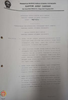 Surat Keputusan Kepala Kantor Arsip Daerah Provinsi Daerah Istimewa Yogyakarta nomor: 045/125/KAD...