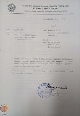 Surat dari Kepala Kantor Arsip Daerah Pemerintah Provinsi Daerah Istimewa Yogyakarta kepada Guber...