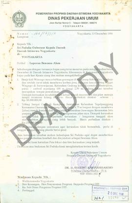 Surat dari DPU Yogyakarta kepada Gubernur Daerah Istimewa Yogyakarta tentang laporan bencana alam