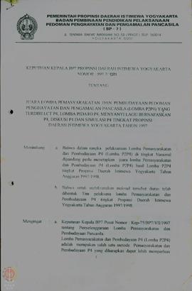 Surat Keputusan Kepala BP-7 Propinsi DIY No. 893.3/1521 Tanggal 8  Oktober 1997 tentang Juara Lom...