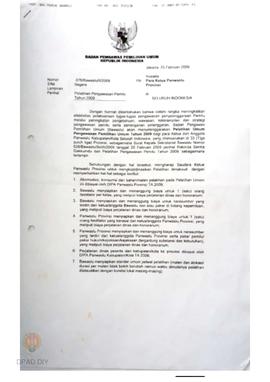 Surat dari Bawaslu RI untuk Ketua  Panwaslu Provinsi  seluruh Indonesia perihal pelatihan pengawa...