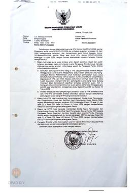 Surat dari Bawaslu RI kepada Ketua Panwaslu Provinsi seluruh Indonesia perihal permintaan pemungu...