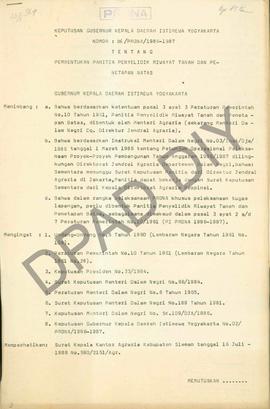 Surat Keputusan Gubenur Kepala Daerah Istimewa Yogyakrta no. 06/ PRONA/ 1986-1987, tanggal 19 Agu...